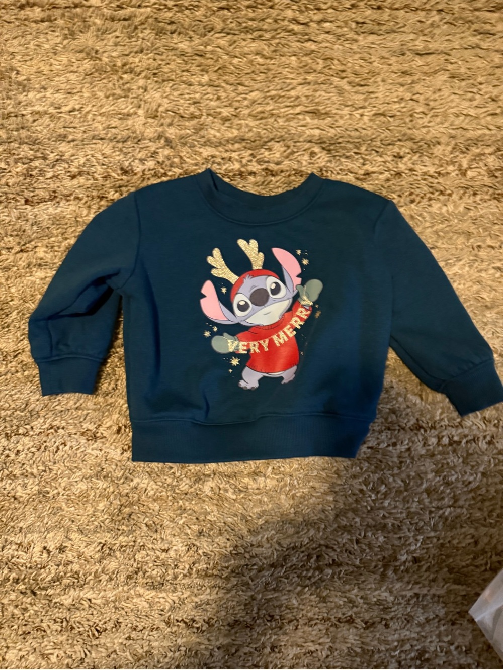 Disney Teal Kids Sweatshirt with Stitch Holiday Graphic